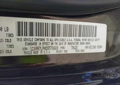 2013 Ram 1500 Slt из США, поврежденный, VIN 1C6RR7LPXDS578669